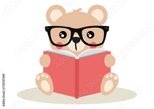 Cute teddy bear sitting reading a book