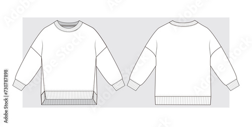 Oversize sweatshirt with an elongated back. Technical sketch. Vector ullustration.