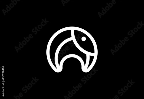 Line art cute elephant kid logo design vector template