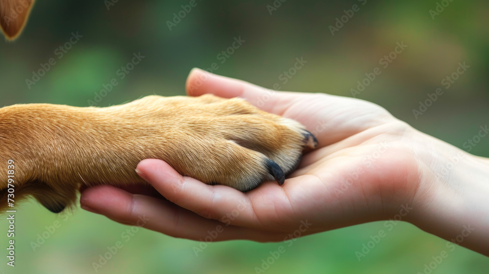 Human Hand Gently Holding a Dog's Paw Human Hand Gently Holding a Dog's Paw