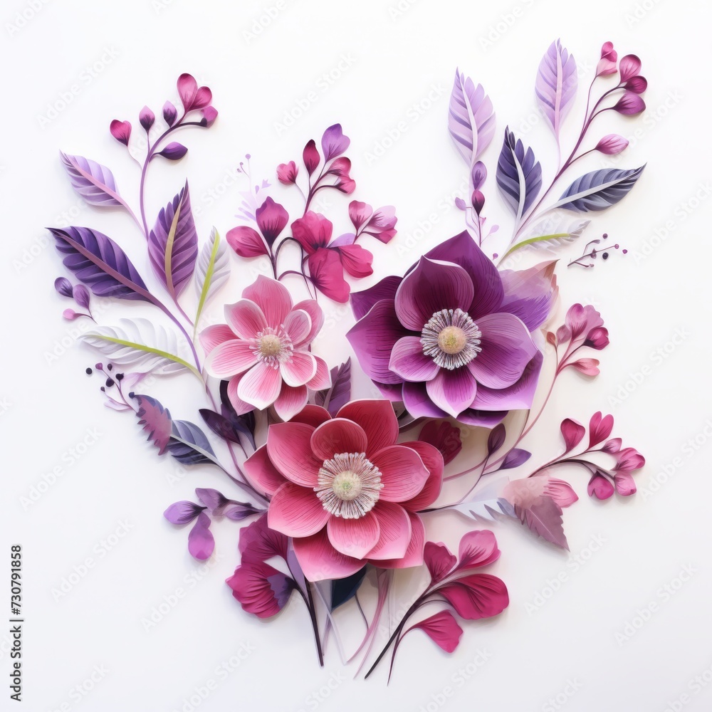 Fototapeta premium 3D Watercolor of spring leaves and flowers 