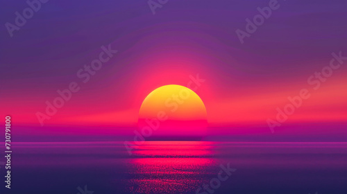 Surreal Ocean Sunset with Large Sun and Vibrant Colors © romanets_v