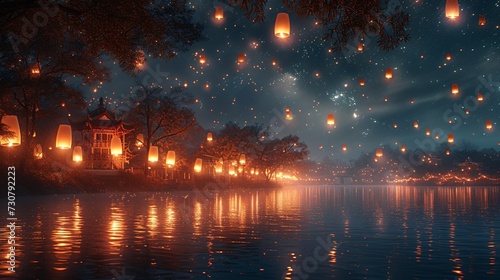 Glowing Lights in the Sky: A Magical Nighttime Scene Generative AI
