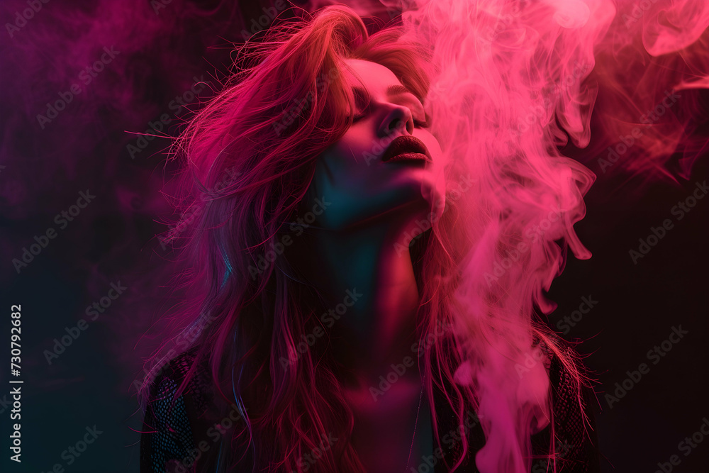 smoke background with a woman
