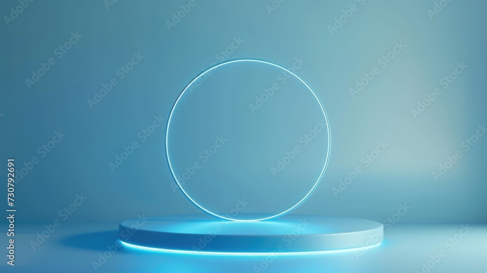 Soft Blue Neon Glow Encircling Clean Product Display Platform Soft Blue Neon Glow Encircling Clean Product Display Platform