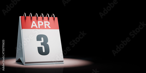 April 3 Calendar Spotlighted on Black Background