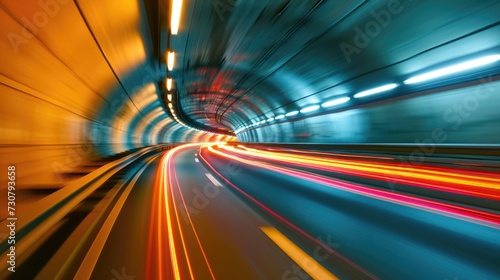 Speed of Light: Long Exposure of Traffic Trails in Urban Tunnel