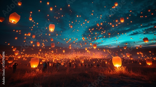 Glowing Lanterns in the Sky  A Spectacular Display for the Full Moon Generative AI
