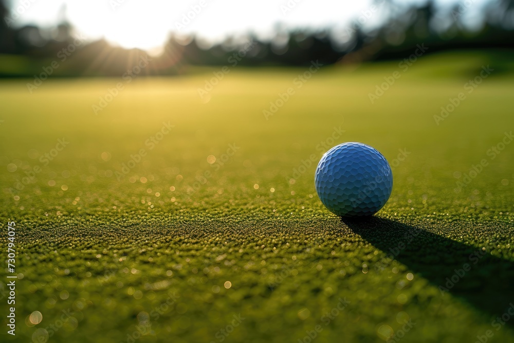 Golf ball on grass. Background with selective focus and copy space