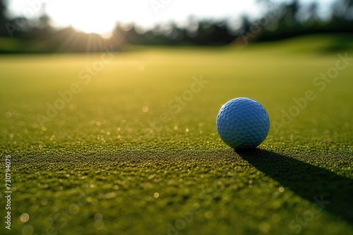 Golf ball on grass. Background with selective focus and copy space