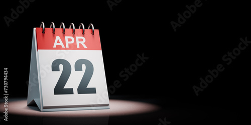 April 22 Calendar Spotlighted on Black Background