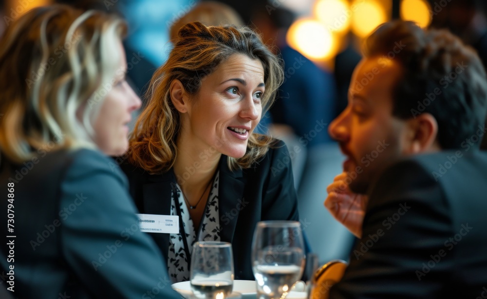 Group of businesspeople networking at a conference, interacting and making contacts at business event session. Businesswoman at a meeting. Group of businesspeople networking at a conference, interacting and making contacts at business event session. Businesswoman at a meeting.