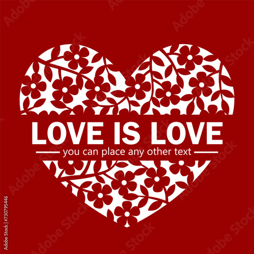 Vector silhouette hand drawn illustration. Floral invitation card in a lace style for Wedding or Valentine's day. Template for laser cutting