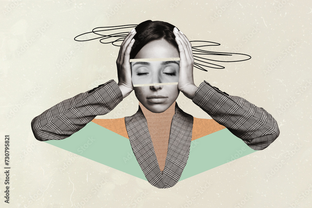 © deagreez - Creative artwork strange collage of woman touch head suffer terrible tension ache © deagreez - Creative artwork strange collage of woman touch head suffer terrible tension ache