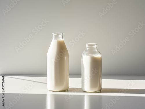 milk in a glass bottle mockup, bottle on the table