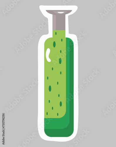 Food sticker of colorful set. This bottle of oil with its playful cartoon design set on a clean canvas. Vector illustration.