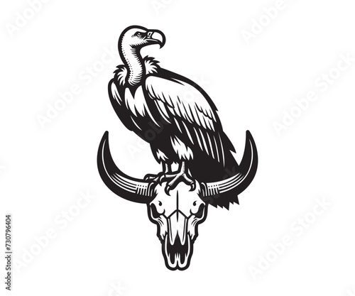A vulture on a bull skull vector