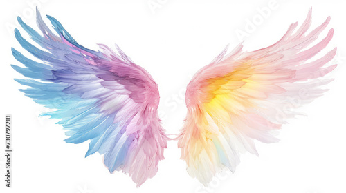 Angel's Wings Pastel Rainbow Illustration Clipart. Feather design element isolated on white background