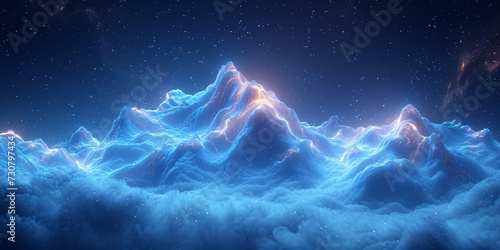 Glowing Mountain Range at Night: A Stunning Space-Inspired Scene Generative AI