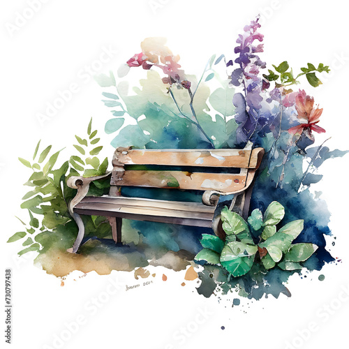Watercolor park bench