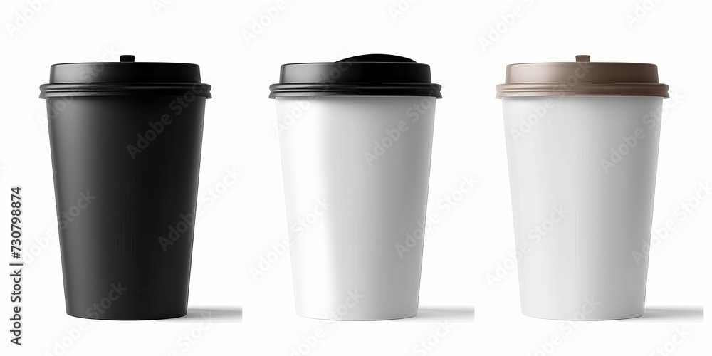 Set of blank mock up paper cups with plastic lid. Coffee to go, take out mug. Set of blank mock up paper cups with plastic lid. Coffee to go, take out mug.