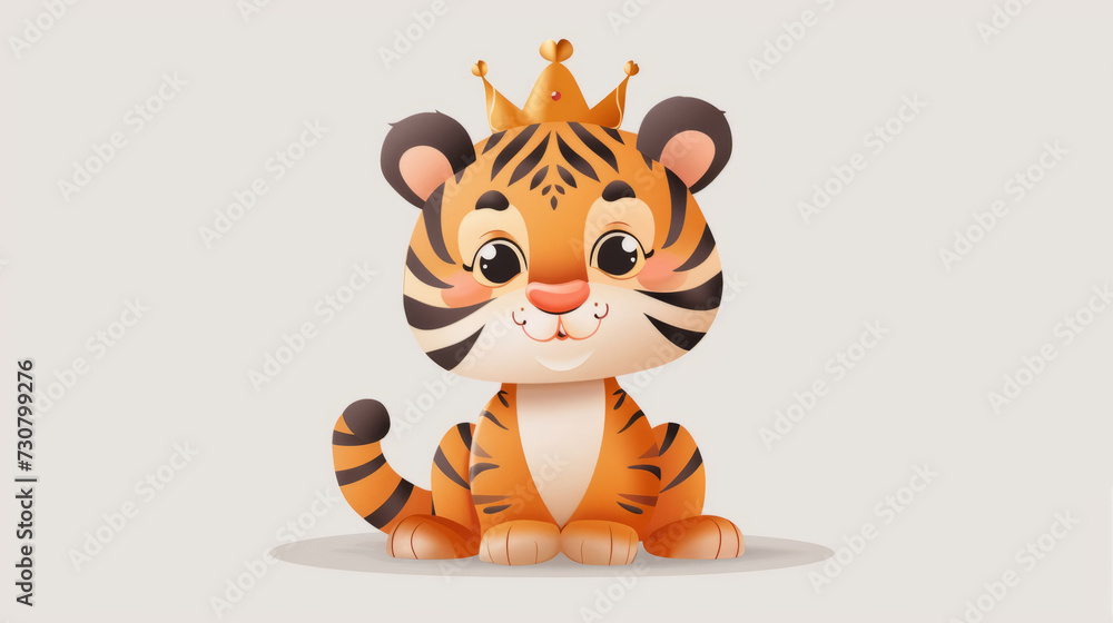 Illustration of a cute baby tiger with a crown Illustration of a cute baby tiger with a crown