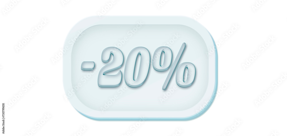 Clipart. Rounded 3D frame, in turquoise shades on a white background, inscription -20% Drawing, design, illustration. Clipart. Rounded 3D frame, in turquoise shades on a white background, inscription -20% Drawing, design, illustration.