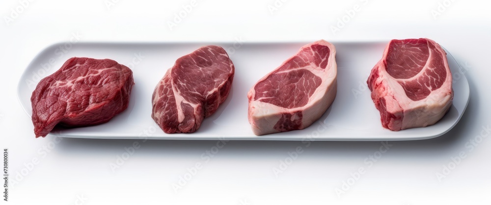 Beef slices seen from above on white background Beef slices seen from above on white background