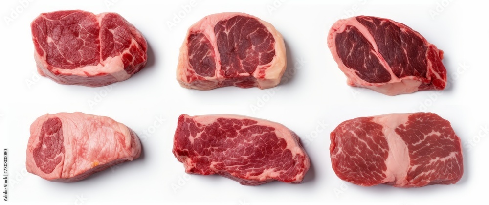 Beef slices seen from above on white background Beef slices seen from above on white background
