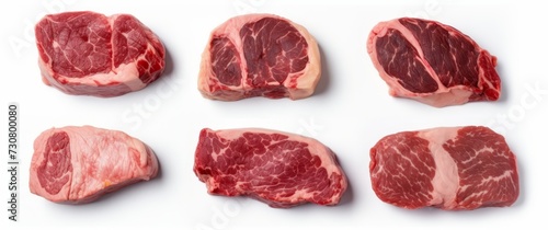 Beef slices seen from above on white background