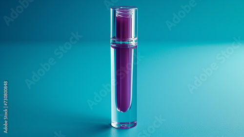 a blank purple tube of lip gloss with a clear cap on a turquoise background  photo