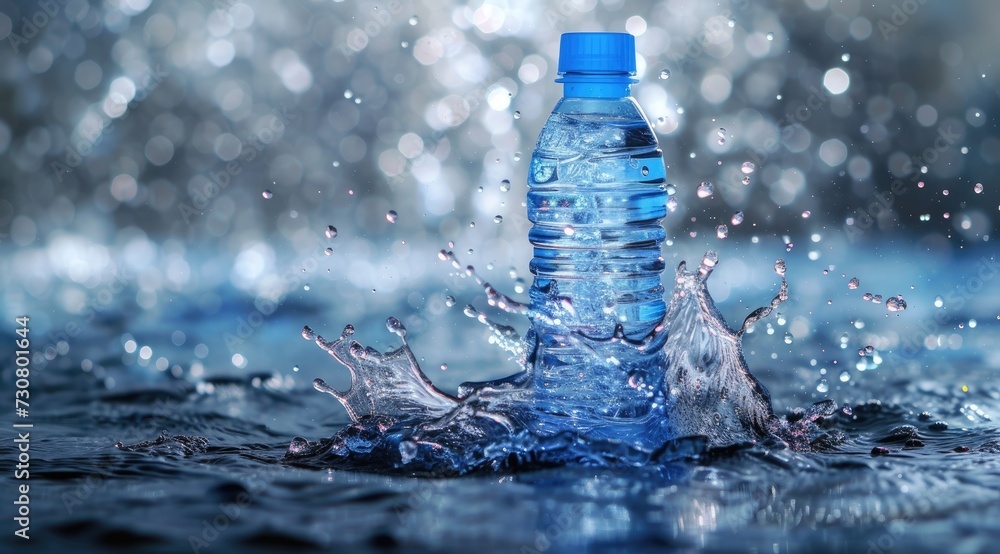 The image features a bottle with a captivating water splash, creating a visually striking composition. The image features a bottle with a captivating water splash, creating a visually striking composition.