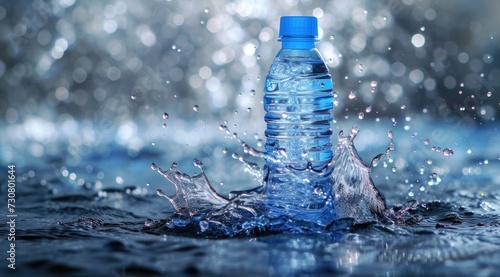 The image features a bottle with a captivating water splash, creating a visually striking composition.