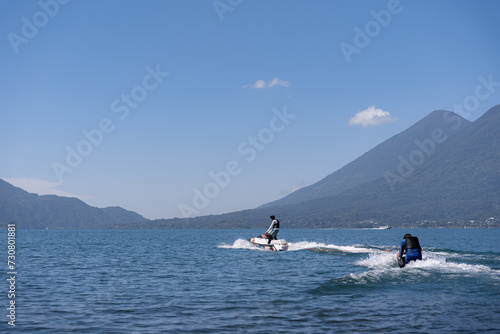 A Young Hispanic Man Practicing Jet-Skiing on a Lake