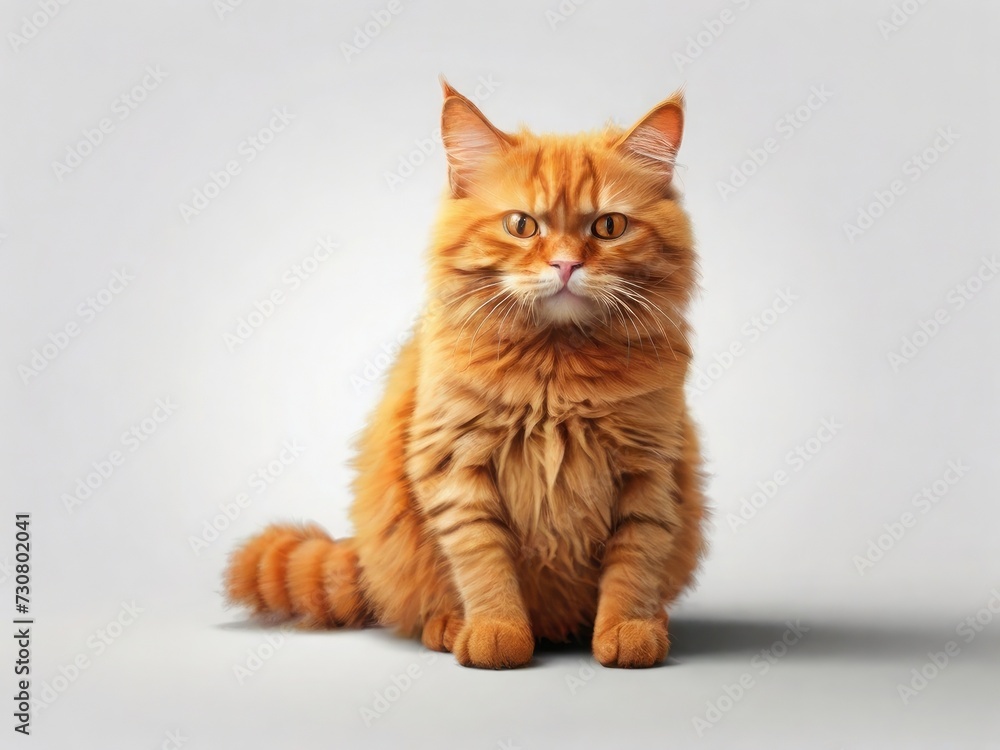 Red cat on a light gray background. Pet love concept