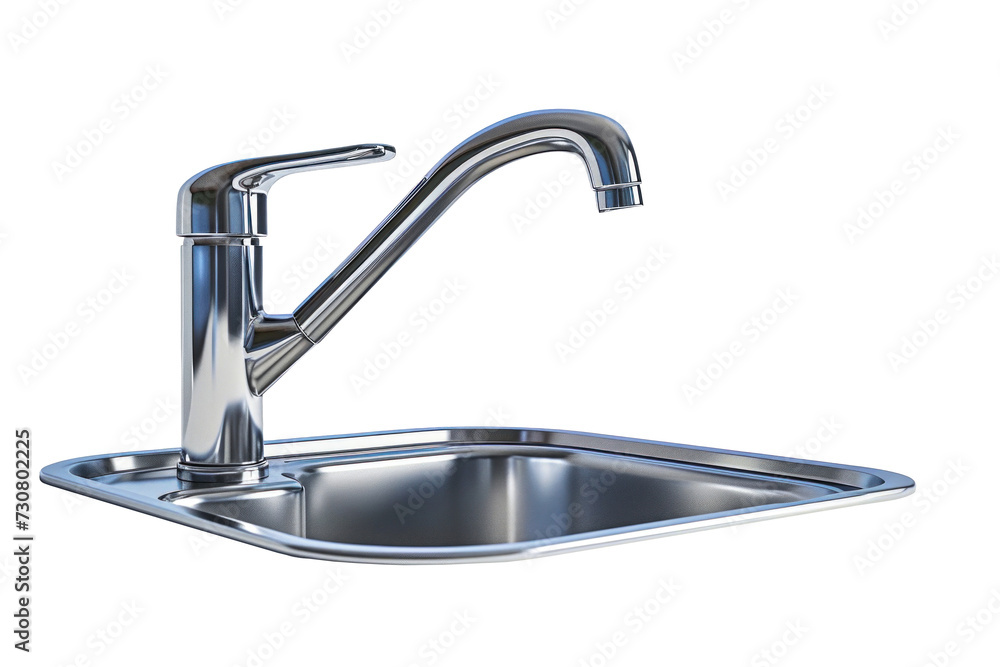 A practical stainless steel kitchen sink with a functional faucet. Isolated A practical stainless steel kitchen sink with a functional faucet. Isolated