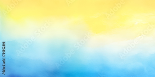 Abstract summer landscape watercolor background with blue sky, white clouds and green field. Watercolor illustration for interior, flyers, poster, cover, banner. Modern gradient painting by Vita photo