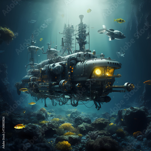 Deep-sea exploration with robotic submarines. © Cao