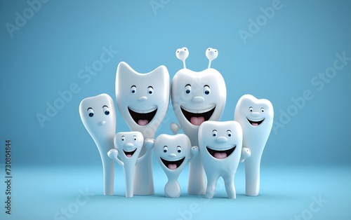 cartoon white teeth cute smile with dental health care concept