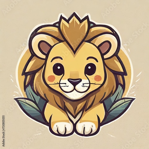 flat logo of Vector chibi lion illustration vector 