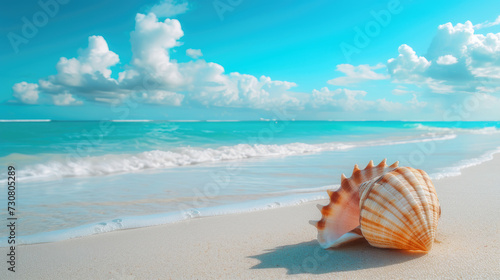 Seashell on Sunny Tropical Beach Shoreline