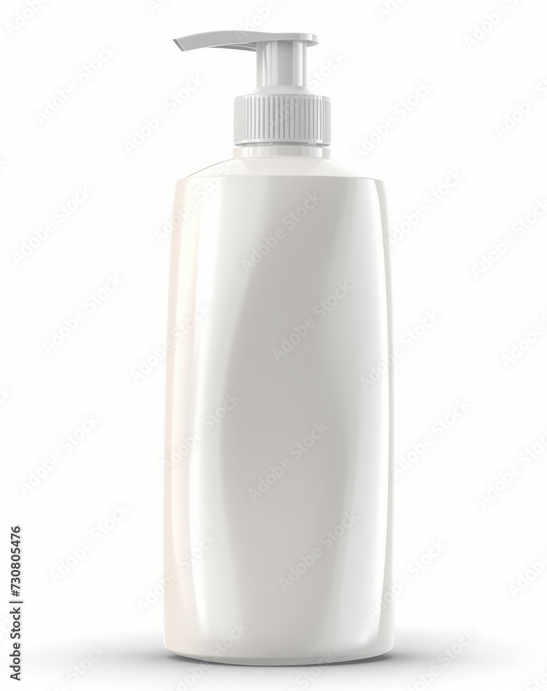 White cosmetic bottle with dispenser without a label on a white background. Bottle for mockup, copyspace, minimalism White cosmetic bottle with dispenser without a label on a white background. Bottle for mockup, copyspace, minimalism