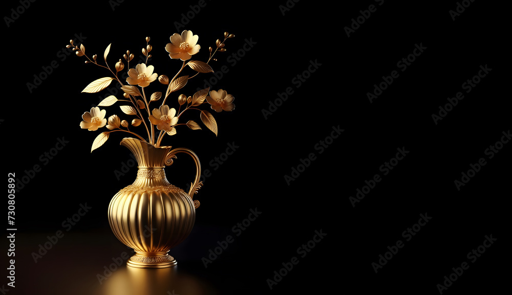 Fototapeta premium Flower and Golden vase on black