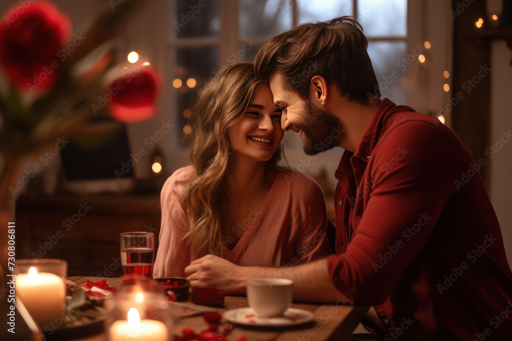 young couple celebrating Valentine's Day together in a joyful and romantic young couple celebrating Valentine's Day together in a joyful and romantic