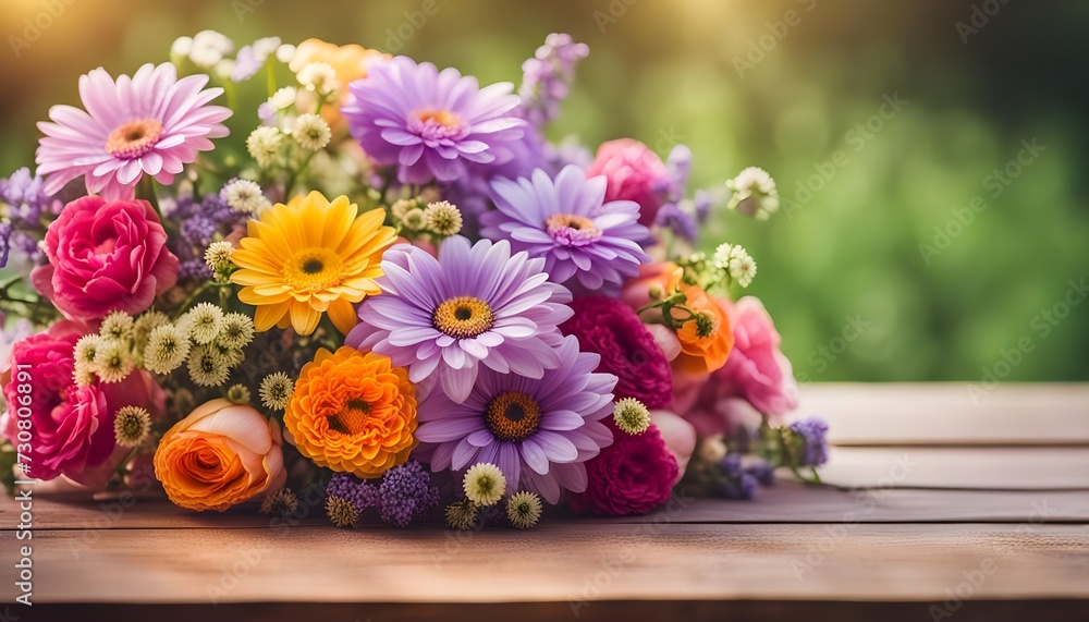 bouquet of flowers on wooden table