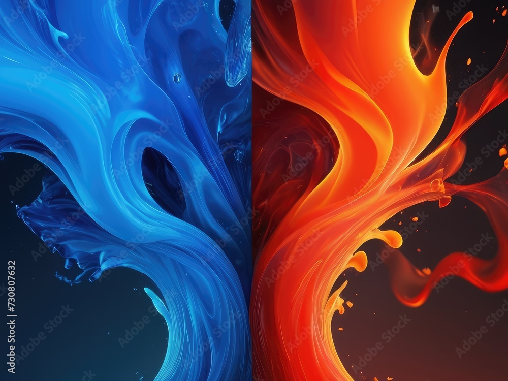 Firestorm Symphony: Abstract Brilliance with Seamless Blending of Fiery Reds and Cool Blues