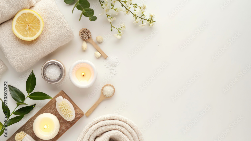TOP view spa with leaf and flower concept TOP view spa with leaf and flower concept