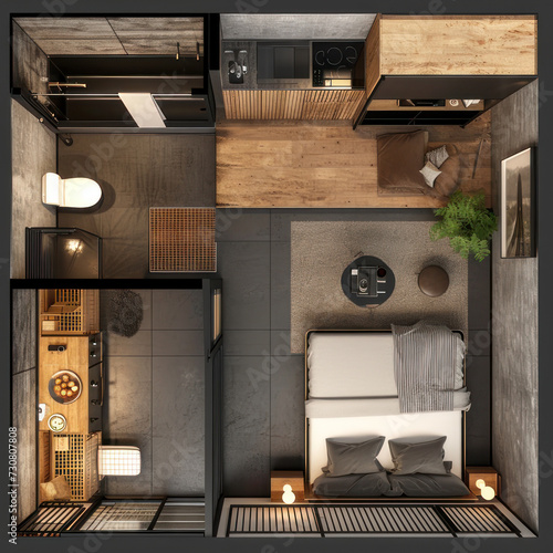 top view interior design concept for single-floor simplex condo photo