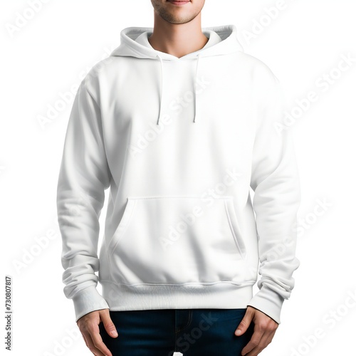 Mockup of men's oversized white hoodie isolated on white background Generative Ai