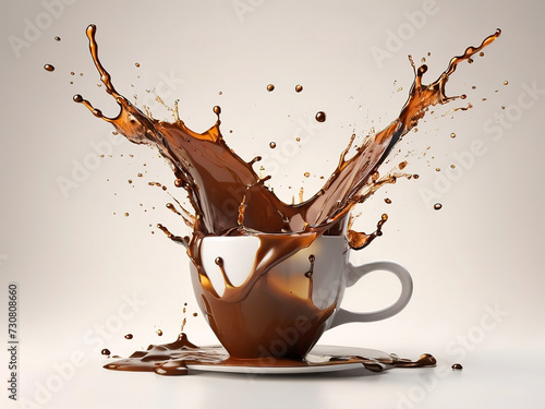 Coffee splashing out of a cup. Isolated background